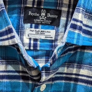 BNWT Pyscho Bunny Mens Blue/White flannel shirt Small